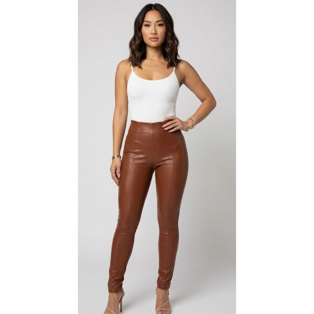 New Fashion Nova Back It Up Faux Leather Leggings Brown Women's Size Large